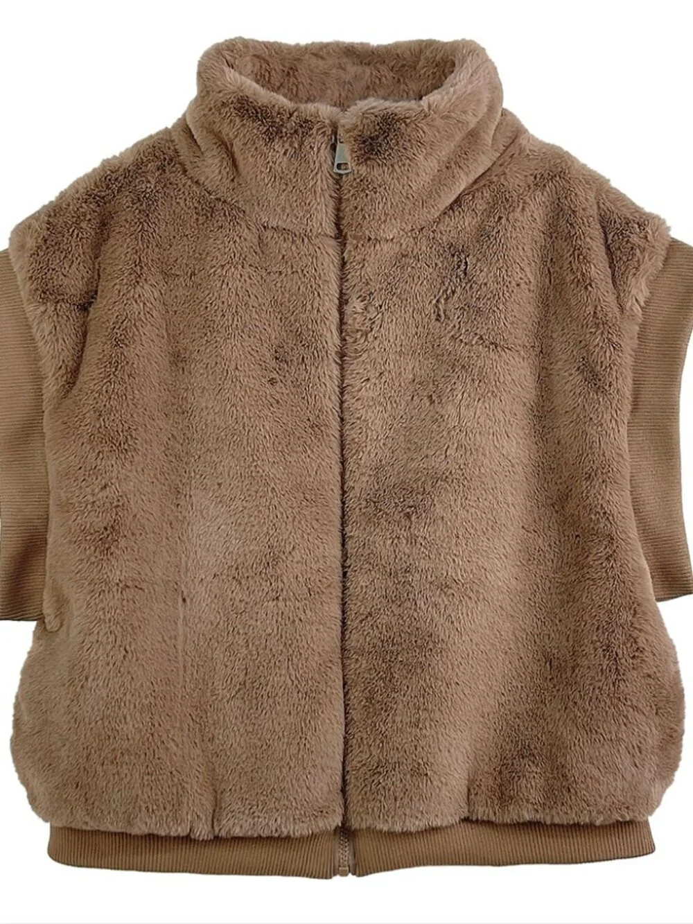 Faux Fur Rib Sleeve Vest